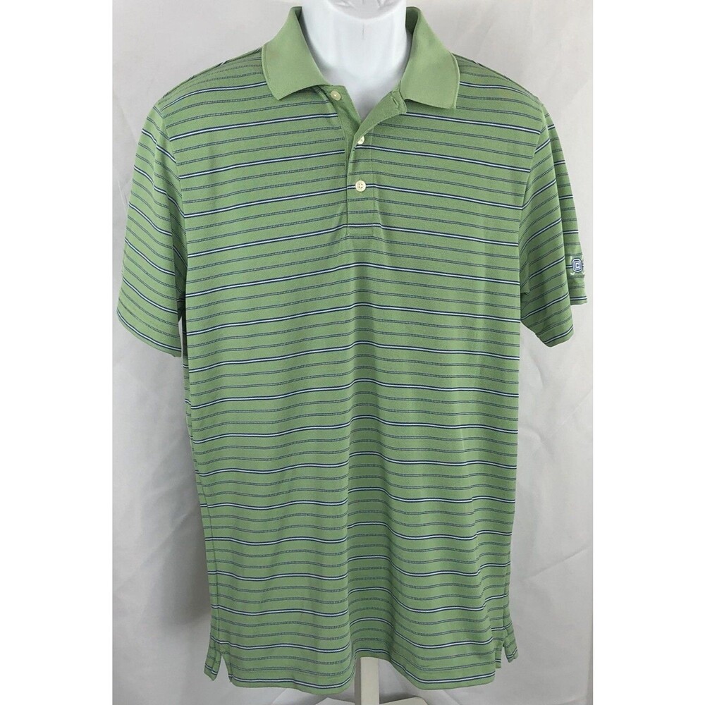 RL Chaps golf polo shirt M green stripe short sleeve 3 dry wicking Preppy Sporty